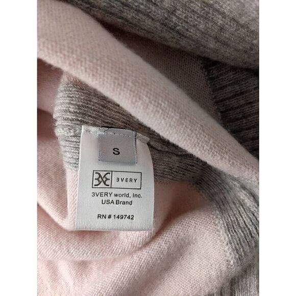 3very Cashmere Pink Gray Colorblock Boat Neck Sweater With Side Slits Women's si - Picture 6 of 9